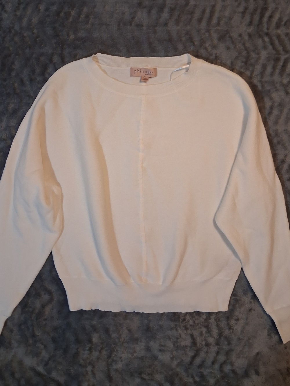 philosophy Sweater Womens Medium Cream Color Crew Neck Elegant Center Seam